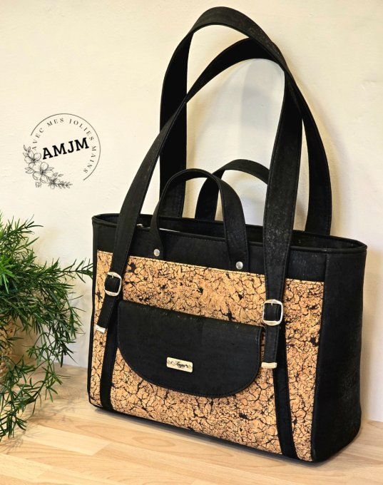 Sac Brunella liège noir et imprimé craquelé