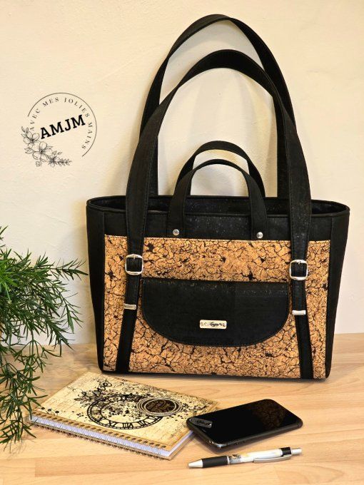 Sac Brunella liège noir et imprimé craquelé