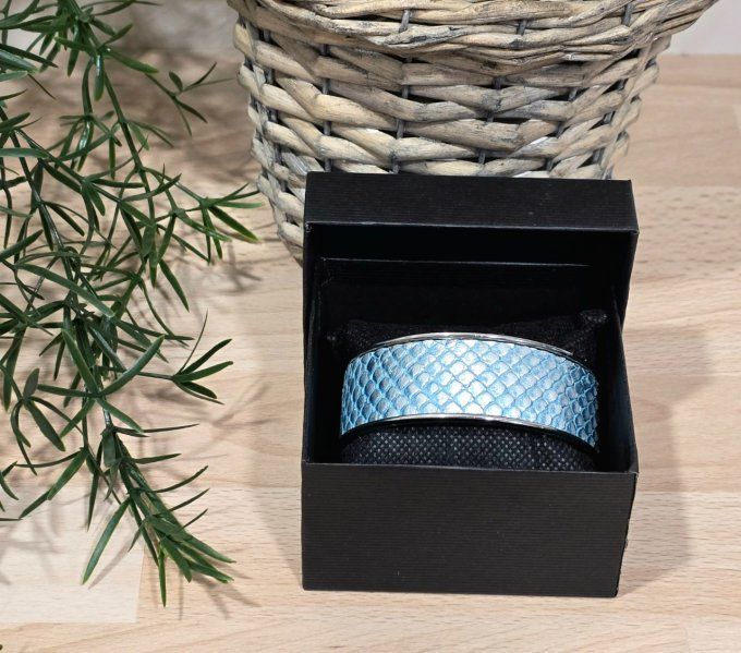 Bracelet manchette 20 mm Cuir bleu 