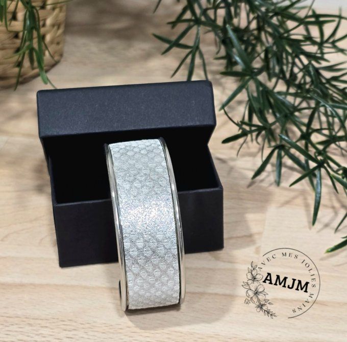 Bracelet manchette 20 mm Cuir gris