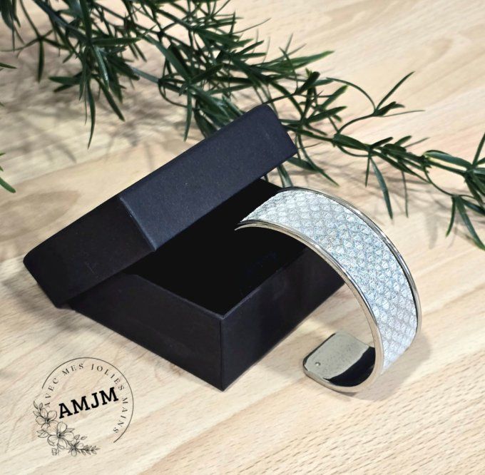 Bracelet manchette 20 mm Cuir gris